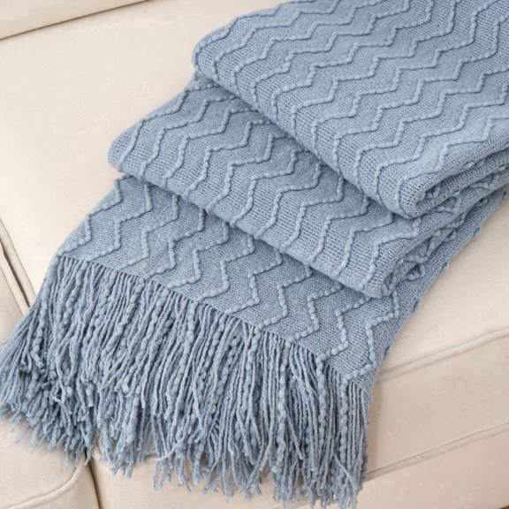 Battilo Bluish Grey Throw Blanket,Textured Knit Throws,Boho Decorative Blanket for Home Decor,50"x60"