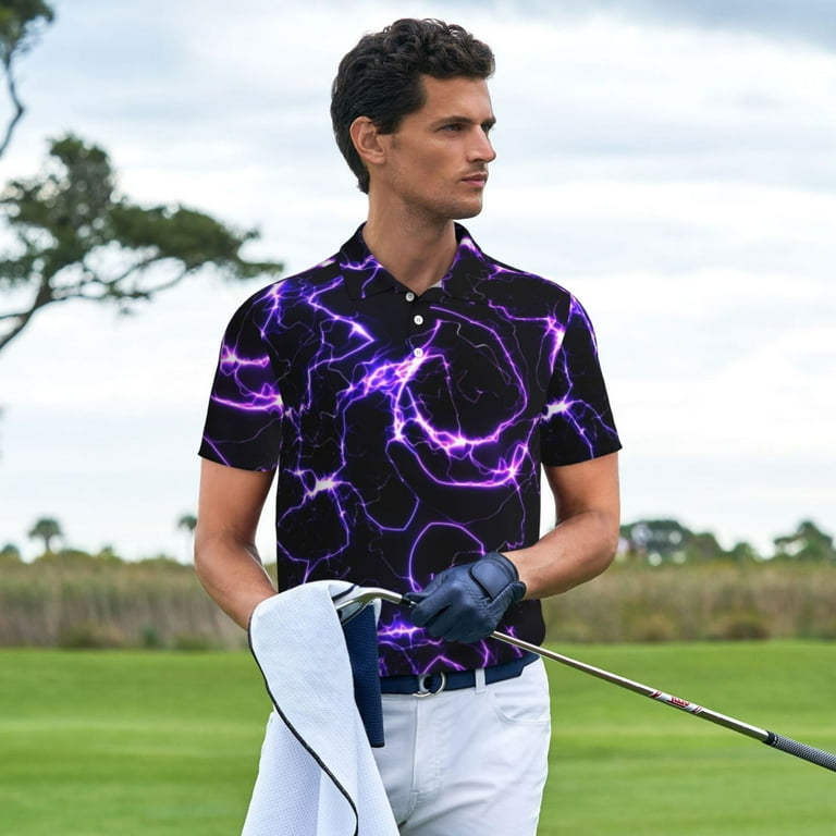 Jgfou Galaxy Lightning Print Golf Shirts for Men Dry Fit Performance Short Sleeve Shirt Polo Shirt