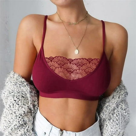 

WGOUP Women s Comfortable Lace Trim Sexy Solid Color Bottoming Underwear Bra Without Chest Pad Wine(Buy 2 Get 1 Free)