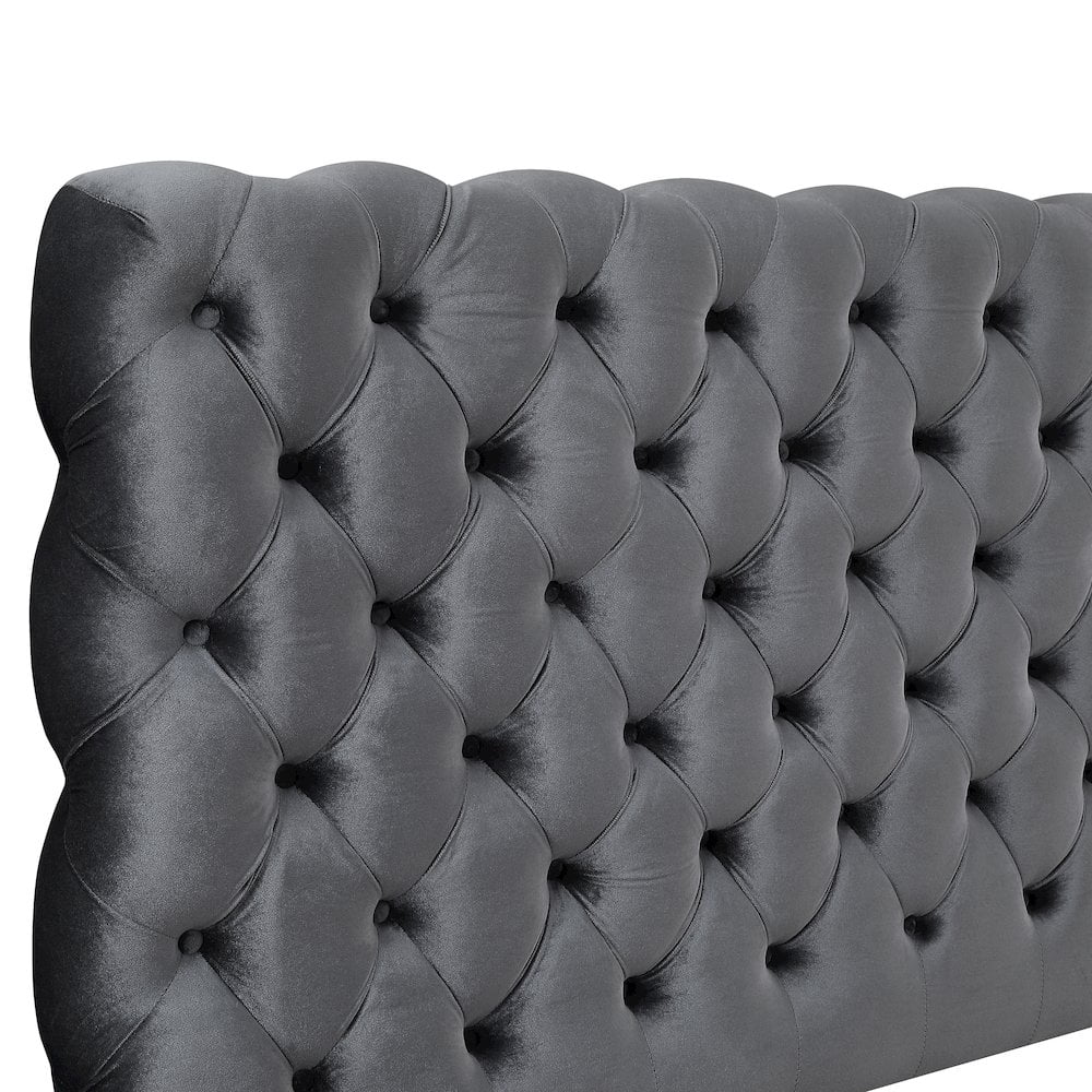Roundhill Furniture Apoera Velvet Upholstered Button Tufted Bed, King, Gray