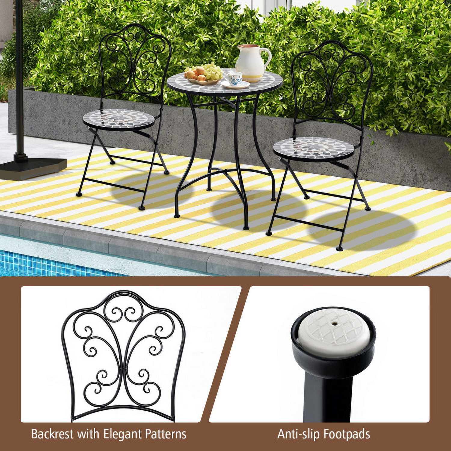 Aimee Lii Set of 2 Mosaic Chairs for Patio Metal Folding Chairs, Outdoor Patio Set-B