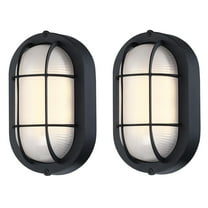 2 Pack Matte Black Industrial Outdoor  Wall Mount with Ellipse Frosted Glass Shade