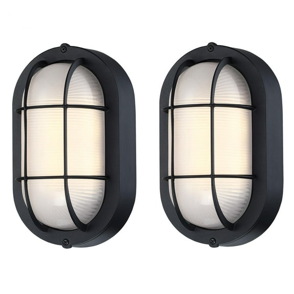 2 Pack Matte Black Industrial Outdoor  Wall Mount with Ellipse Frosted Glass Shade