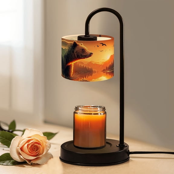 Candle Warmer Lamp with Timer Dimmer Bear Family Tranquil Sunset Landscape River Candle Lamp Warmer for Jar Candle with 4 Bulbs Gifts for Women House Warming Gifts