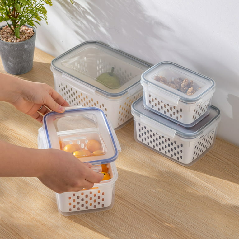 Freezer Food Storage Box,Dual Layers Drain Basket Containers with