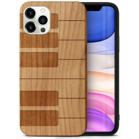 Case Yard Wooden Case Outside Soft TPU Silicone, Slim Fit Shockproof Wood Protective Phone Cover for Girls Boys Men and Women, Supports Wireless Charging Piano Design case for iPhone-12/12-Pro