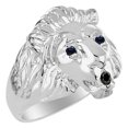 thumbnail image 3 of RYLOS Lion Head Ring Black Diamond Mouth & Gemstone Eyes Fun Designer Rings Sapphire Sterling Silver Jewelry Size 8, 3 of 7