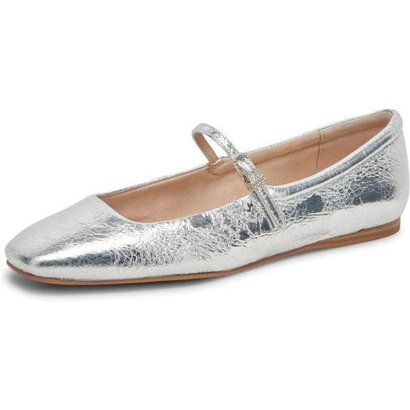 Dolce Vita Reyes Silver Distressed Leather Mary Jane Square Toe Wide Ballet Flat (Silver Distressed Leather, 7.5)