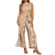 thumbnail image 2 of INSPIRAR CHIC Mono sin mangas casual para mujer con patrón bohemio, cuello halter atado, playa, abertura, pantalones de pierna ancha L color caqui, 2 of 6