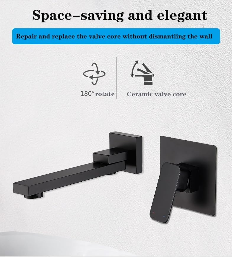 Wash Basin Bathroom Faucet Hot and Cold Water Wall Mount Mixer Sink Tap Swivel Spout Bath with Modern Single Lever Handle