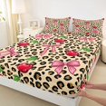 thumbnail image 3 of Manfei Cute Bow Cherry Fitted Sheet Full,Brown Cheetah Print Bed Set,3pcs,1 Fitted Sheet and 2 Pillowcases, 3 of 6