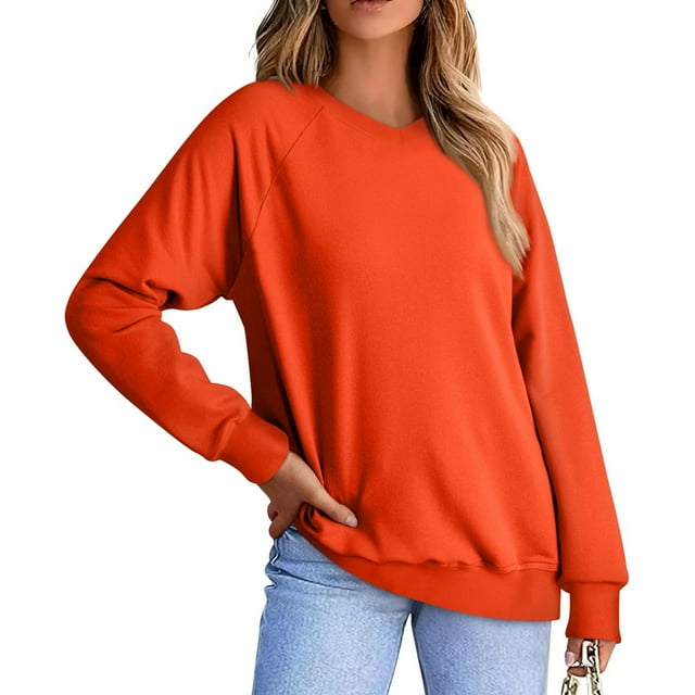 Plebaso Chandails en Molleton Décontractés à Manches Longues Col en V pour Femmes Pull Confortable Couleur Unie