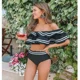 thumbnail image 2 of Conjunto de bikini de dos piezas con rayas negras TEELYNN 2024 para mujer, traje de baño sexy con hombros descubiertos y volantes de cintura alta, trajes de baño de playa de verano, 2 of 5