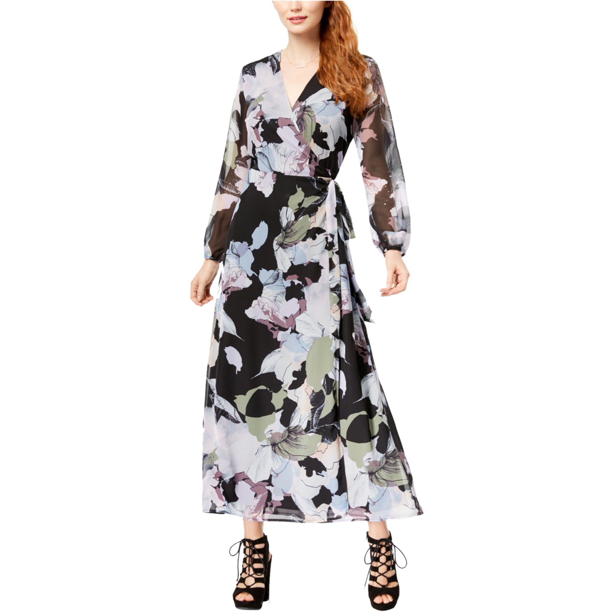 bar iii printed wrap maxi dress