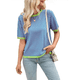 thumbnail image 1 of Suéteres Casuales de Verano para Mujer, con Cuello Redondo, Corta, A Rayas, de Punto con Bloques de Color, de Corte Alto y Moderno Rosa Verde XXL, 1 of 10