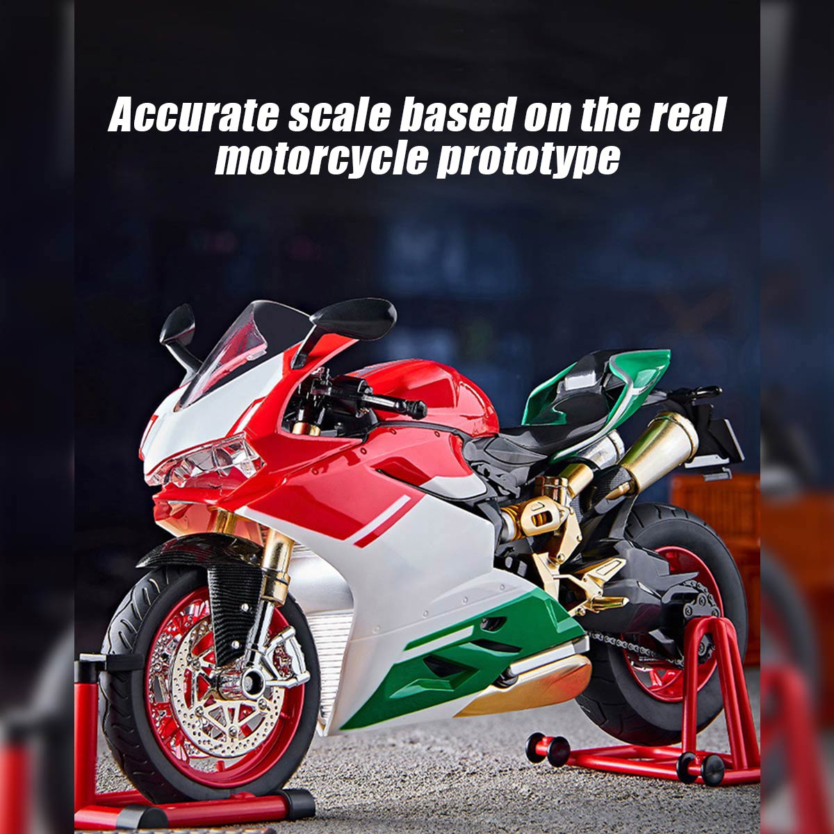 1:9 Alloy Motorcycle Model with Ignition System, Smoke Spray and Light & Sound Effects, Dynamic Motorbike for Home Display and Decoration, Idea as Gift for Adult Enthusiasts (Red)