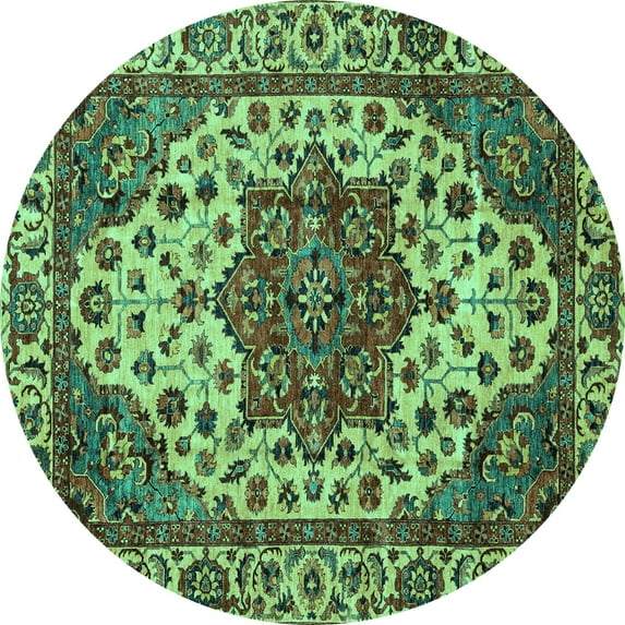 Ahgly Company Machine Washable Indoor Round Abstract Turquoise Blue Modern Area Rugs, 6' Round
