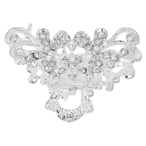 FUEENIRVA Glitter Crystal Hairpin Elegant Silver Flower Shape Metal Hair Clip For Brides And Women 1Pcs