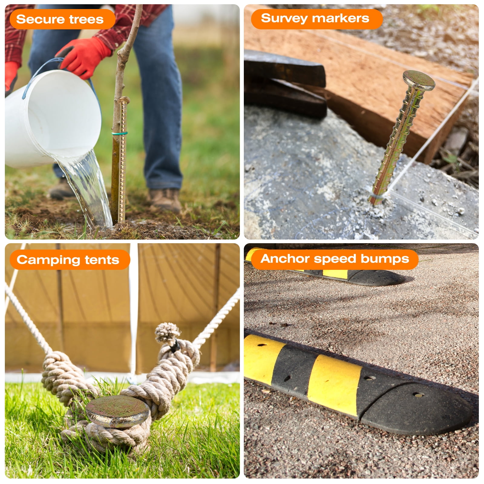 8 Pcs 16" Rebar Stakes Galvanized Steel Ground Anchors 1/2" Diameter - Heavy Duty for Plant Support Garden Stake Speed Bump, Wheel Stop, Tent