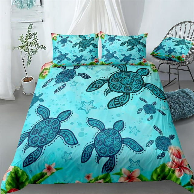 Sea Turtle Bedding Set Reptile Tortoise Dolphin Octopus Duvet Cover Set Ocean Beach Theme Comforter Cover Sea Animal Pillowcases