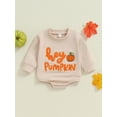 thumbnail image 2 of Newborn Baby Boy Girl Halloween Outfits Pumpkin Letter Sweatshirt Romper Long Sleeve Oversized Bodysuit Fall Clothes, 2 of 8