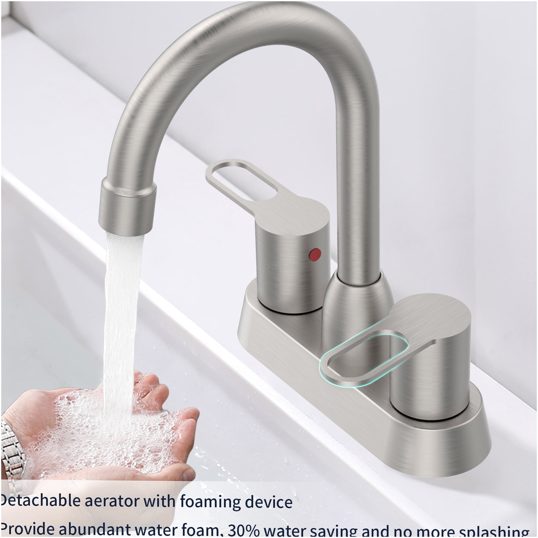 JERFIT Brushed Nickel Bathroom Sink Faucet, Centerset 2-Handle Modern Vanity Faucet for 3-Hole Sink, RV Compatible