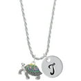 thumbnail image 1 of Delight Jewelry Enamel Side Turtle Silvertone Script Initial Disc - T - Charm Necklace, 20"+3", 1 of 4