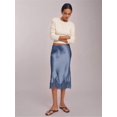 thumbnail image 2 of Blue Satin Lace-Trimmed Midi Pencil Skirt High Waist Slim Fit, 2 of 8
