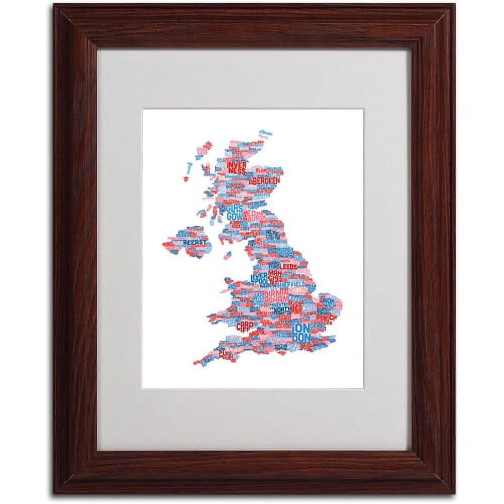 Trademark Fine Art "UK Cities Text Map 7" Matted Framed Art by Michael Tompsett