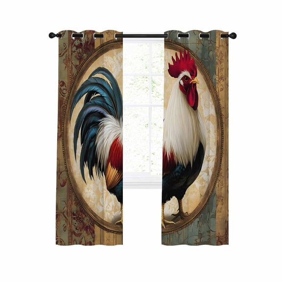 Rooster Blackout Curtains 63 Inches Long for Bedroom, Vintage Rustic Farmhouse Style Oil Painting Thermal Insulated Room Darkening Black Out Window Curtain Panels Grommet Drapes for Living Room