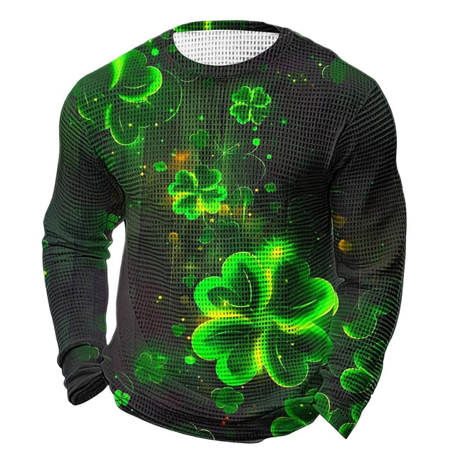 Camisa de Día de San Patricio Hombres de Manga Larga de Manga Larga Cuello Redondo Tops Casuales para el Día de San Patricio de los Hombres, Tejido Elástico Diario Muy Cómodo Y Súper Suave, para Fies