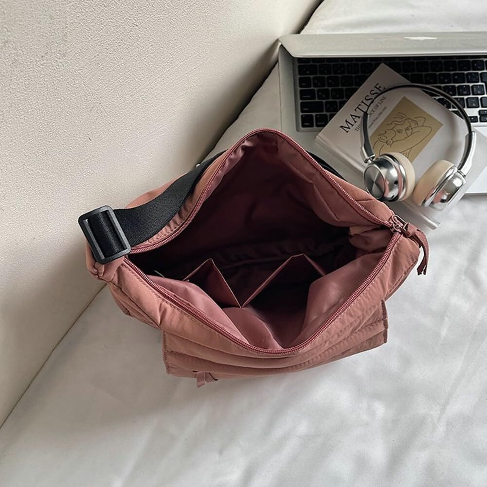 LKJYER Slouchy Nylon Bags for Women 2025 Crescent Crossbody Bag Hobo Shoulder Purse Work Travel Tote Handbag Everyday Purses