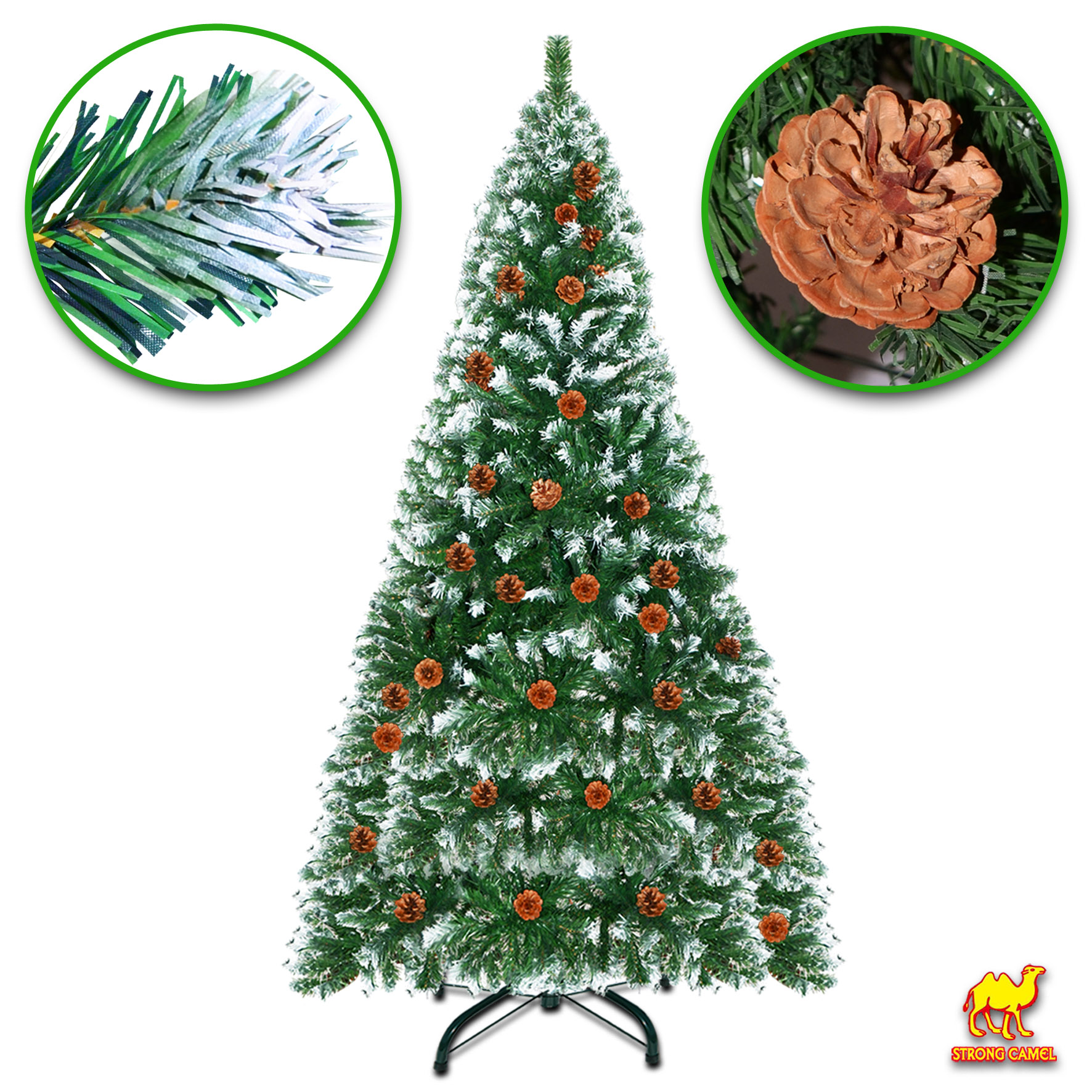 Sunny Artificial Snow Tipped Christmas Tree with Pine Cones and Steel