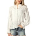thumbnail image 1 of Blusa Boho INSPIRE CHIC para mujeres con cuello rizado y huecos, manga larga abullonada, botón, blanca, XL, 1 of 6