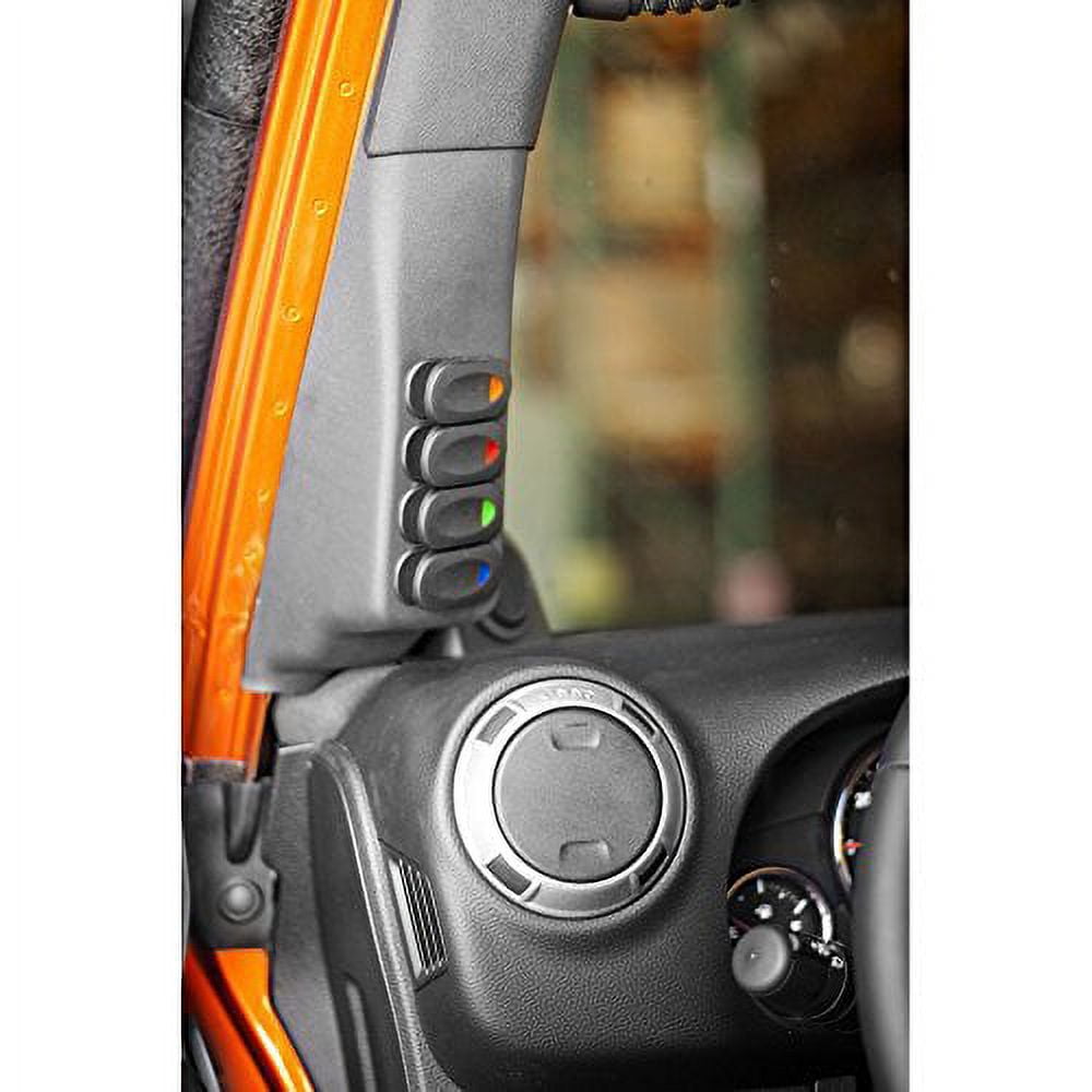 Rugged Ridge 17235.96 Switch Pod Kit, A-Pillar, 4 Switches, Black, LHD; 11-18 Wrangler JK