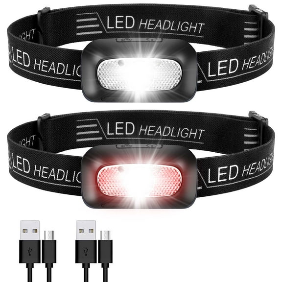 Headlamp Rechargeable 2 Pack - LED Head Lamp with Motion Sensor, White Red Light, 11 Modes - Head Lights Forehead Flashlight for Adults Kids, Waterproof Headlight for Fishing Camping Hiking Running