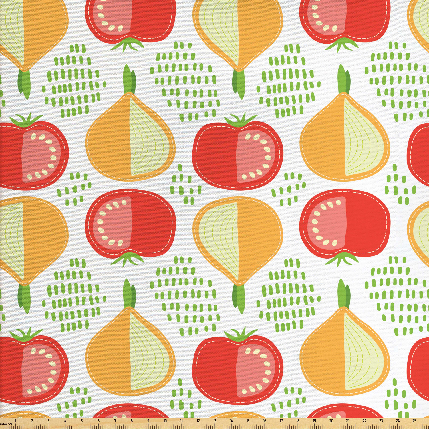 Vegetable Fabric by The Yard, Onions and Tomatoes Pattern Doodle Style Illustration with
