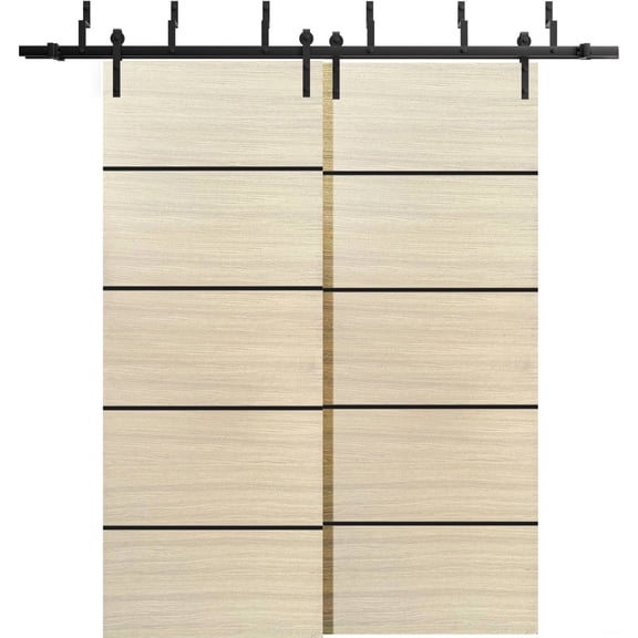 Sliding Closet Barn Bypass Doors 36 x 80 inches | Planum 0015 Natural Veneer with Frosted Glass | Sturdy 6.6ft Rails Hardware Set | Wood Solid Bedroom Wardrobe Doors