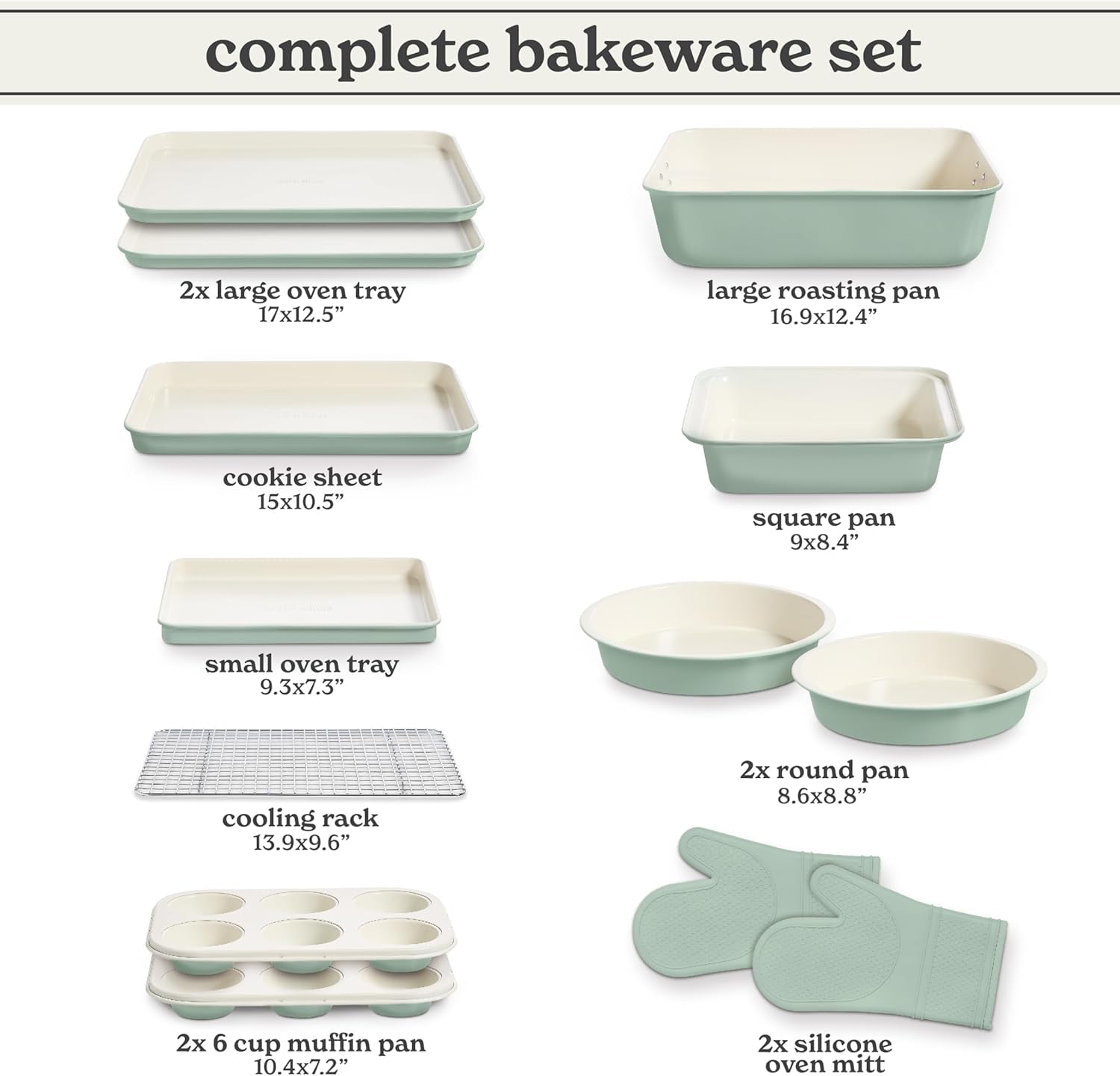 COOK WITH COLOR Nonstick Stackable Bakeware Set, 13-Pc Baking Set with Baking Sheets & Pans, Sage