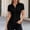 Black, variant on Women Y2k Button Down Blouse Short Sleeve V Neck Collared Cropped Shirt Tops Slim Fit Coquette Going Out Tops