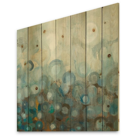 Designart 'Bronze and Blue Dots On Glass II' Modern & Contemporary Print on Natural Pine Wood