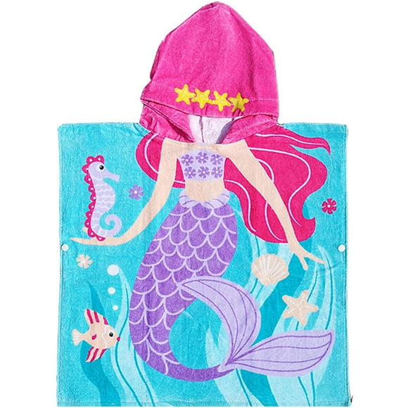 Hooded Towel for Girls 1 to 5 Years Old Kids and Toddlers Cotton Ultra Soft, Super Absorbent, Use for Bath/ Pool/ Beach Swim Cover ups, Mermaid Theme