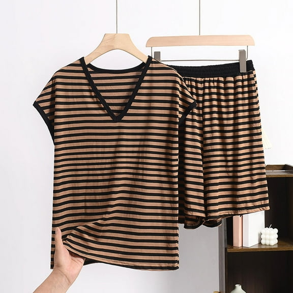 Censtreet Womens Stripe Pajama Set Short Sleeve 2 Pieces Sleepwear Nightwear Soft Modal Classic Pjs Lounge Sets