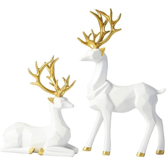 OUTASIGHT Nordic Style Origami Elk, Resin Sitting Standing Deer Statues, Reindeer Figurines, Ornaments Living Room TV Cabinet Wine Cabinet Gifts for Home Decoration (One Pair) (White)