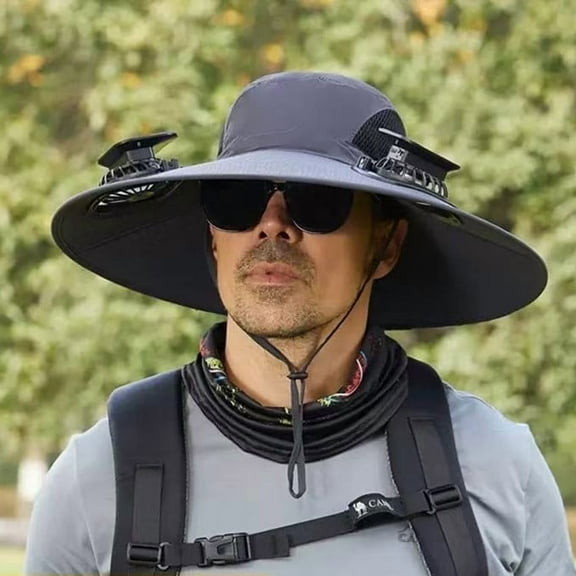 Solar Fan Hat，Outdoor Wide Brim Sun Hat with Solar Fan Sun Bucket Hat for Man and Women UPF 50  Bucket Fishing & Beach Hat with Fan Built in，Solar Power and USB Charging