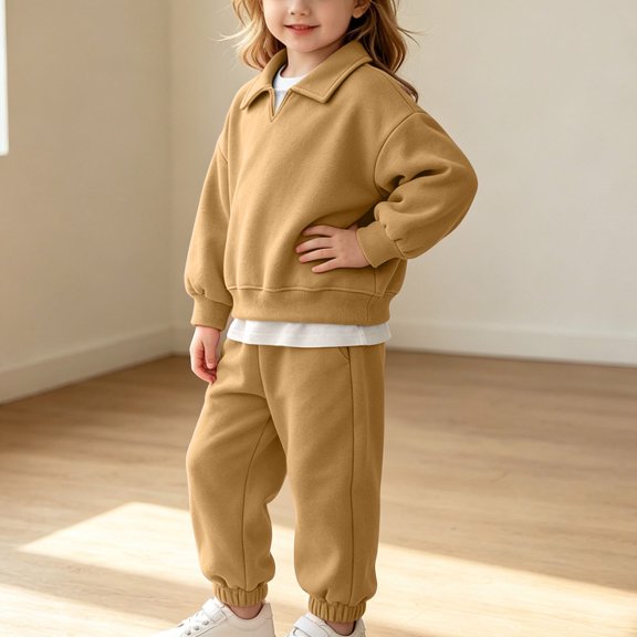 Timegard Infant Unisex Clothes Cotton Sets Boys Girls Casual Workout Sets Collar Pullover Joggers Toddler Loose Outfits