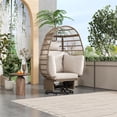 thumbnail image 3 of Rattan Egg Chair with Thickened Cushions, Outdoor Swivel Chair with Rocking Function, Oversized Wicker Egg Chair for Balcony Poolside Garden, 350lbs Capacity, 3 of 8