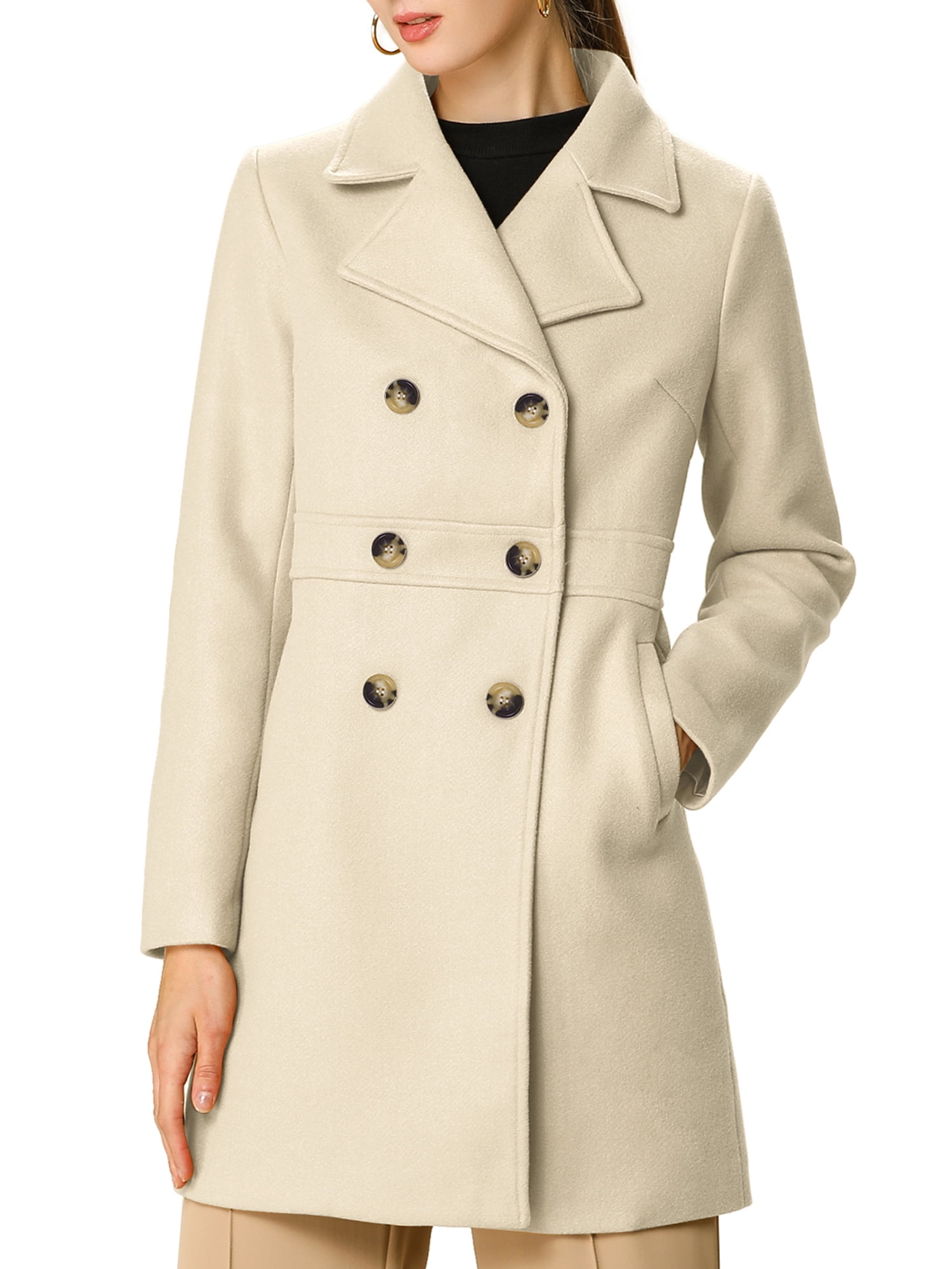 Allegra K - Allegra K Women's Notched Lapel Double Breasted Trench Coat ...