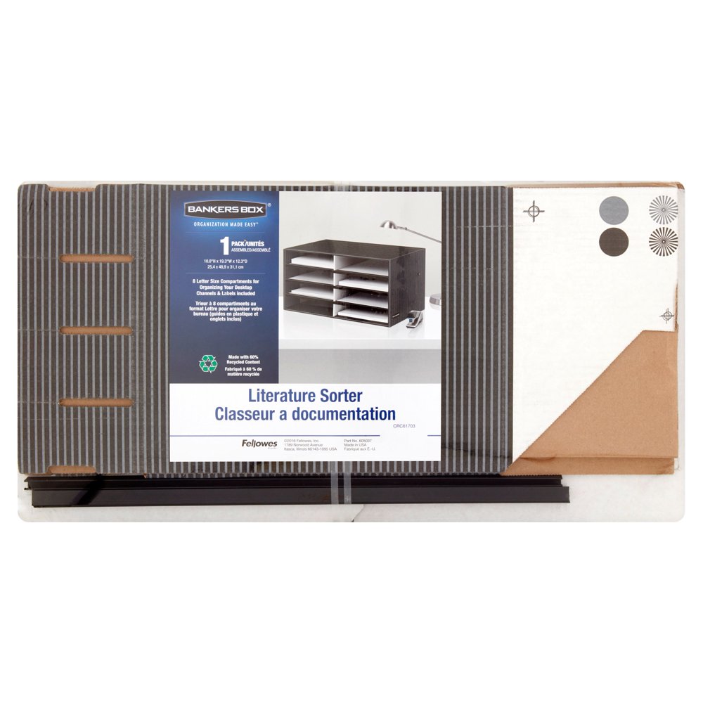 Bankers Box Decorative Eight Compartment Literature Sorter, Letter, Corrugated Cardboard Black