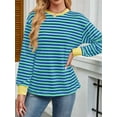 thumbnail image 4 of Womens Tunic Tops Long Sleeve Striped Shirts Crewneck Tops Green XXL, 4 of 7